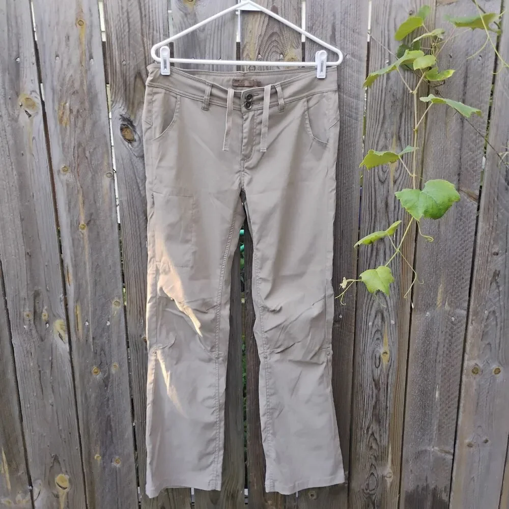 Prana Halle Hiking Pants Women 10 Regular Beige Tan Roll Up Convertible Cargo
